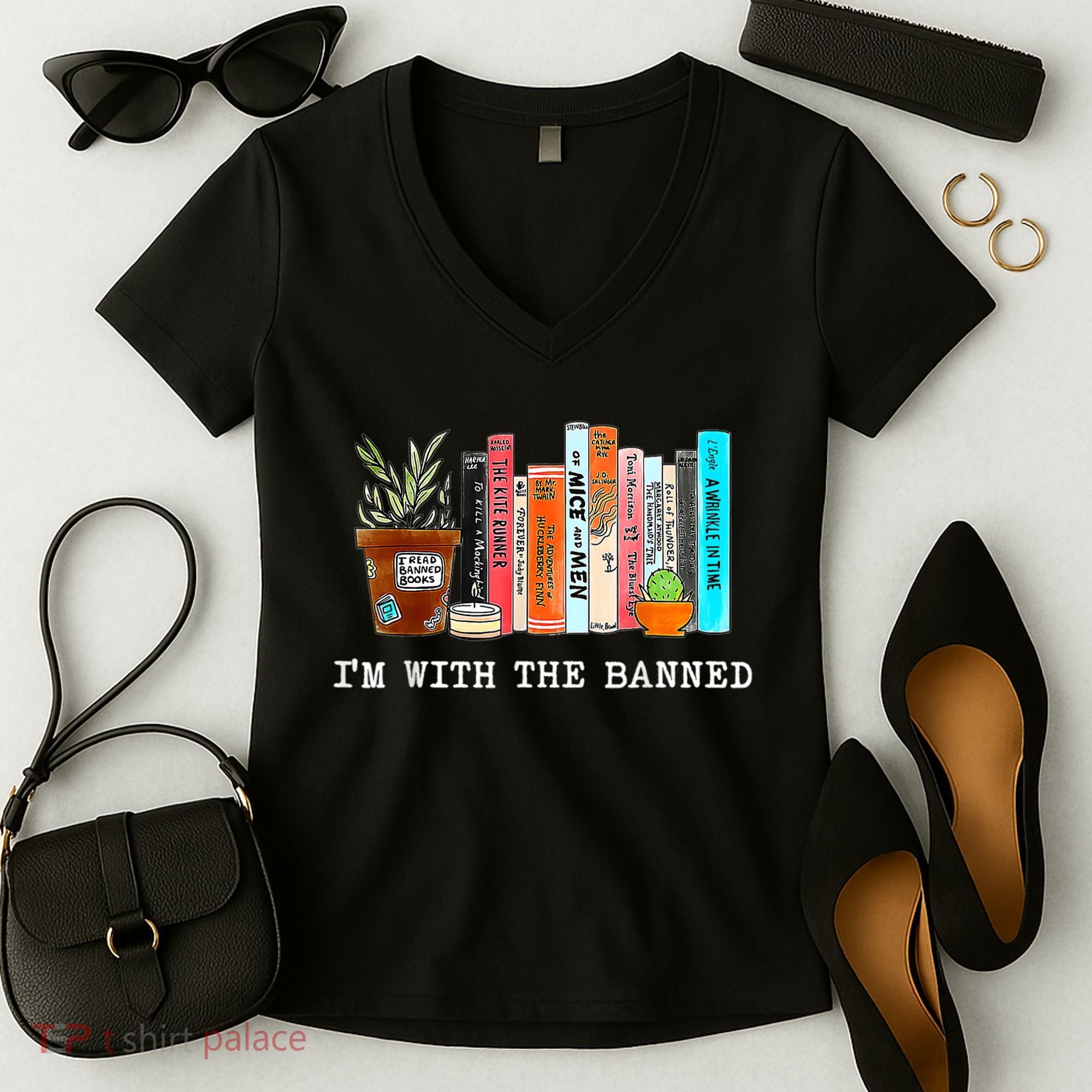 I'm With The Banned Banned Books Reading Books Women's V-Neck T-Shirt