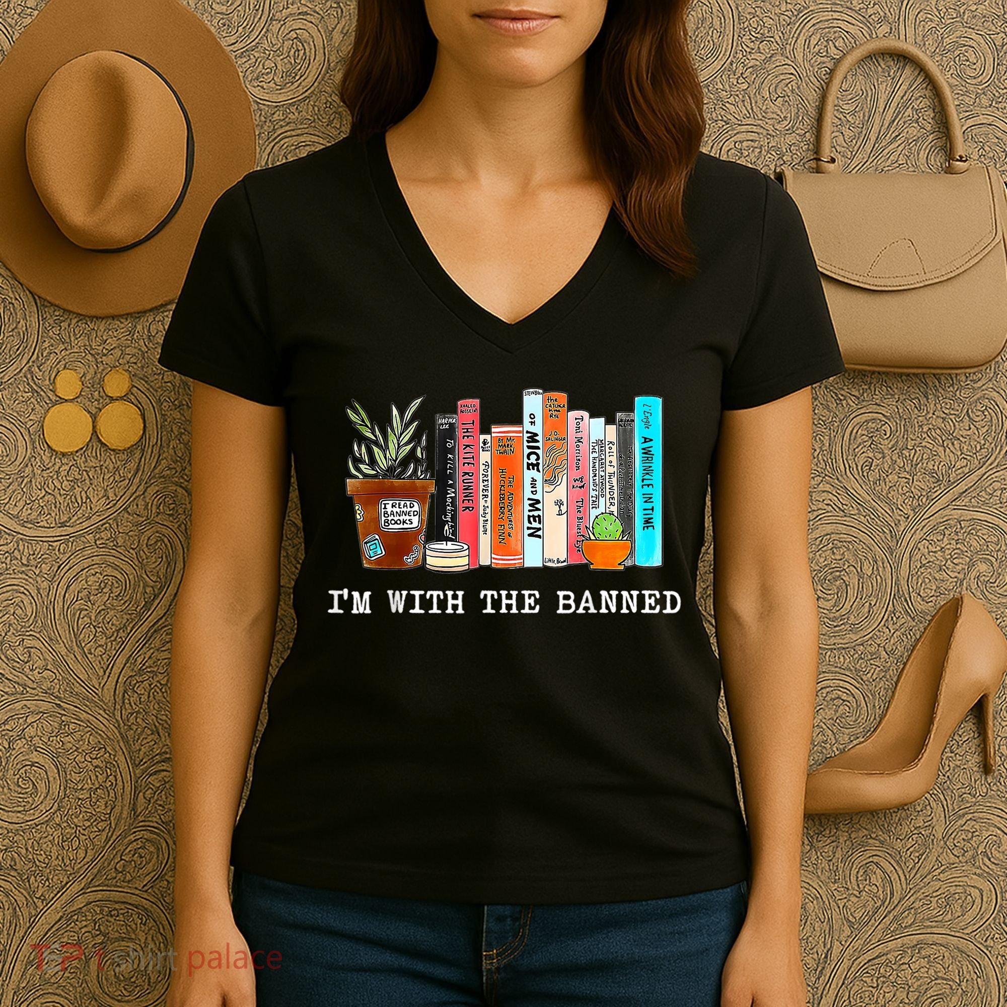 I'm With The Banned Banned Books Reading Books Women's V-Neck T-Shirt