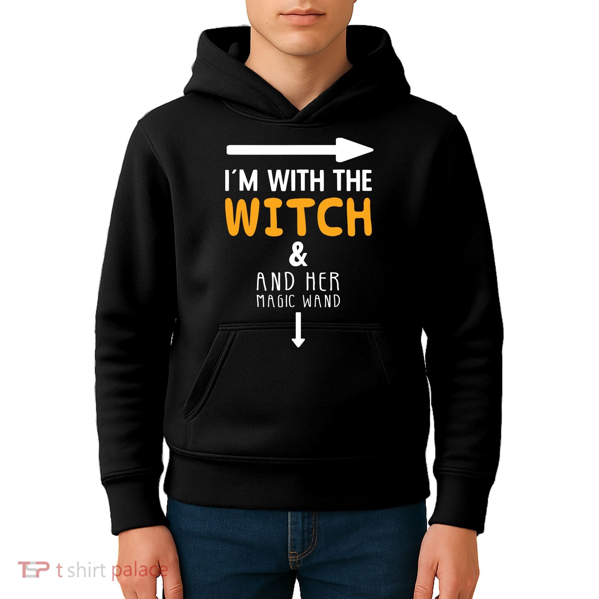 Im With The Witch Couples Costume For Halloween Kids Hoodie