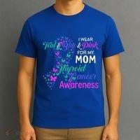 I Wear Teal Blue For My Mom Thyroid Cancer Gift T-Shirt thumb 3