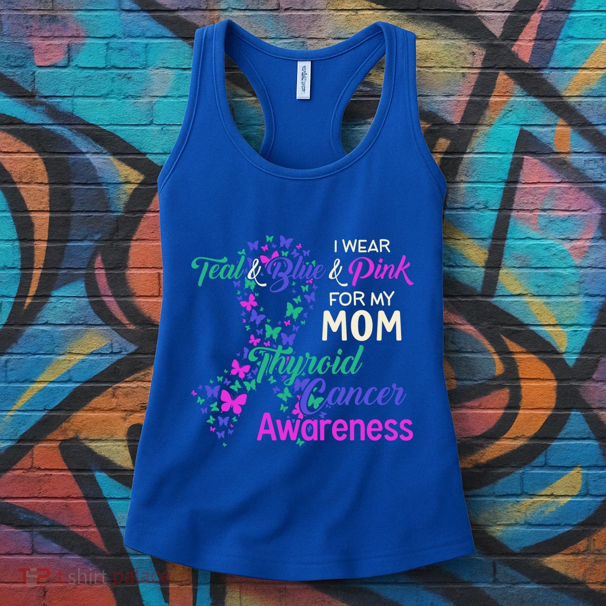 I Wear Teal Blue For My Mom Thyroid Cancer Gift Women's Tank Top