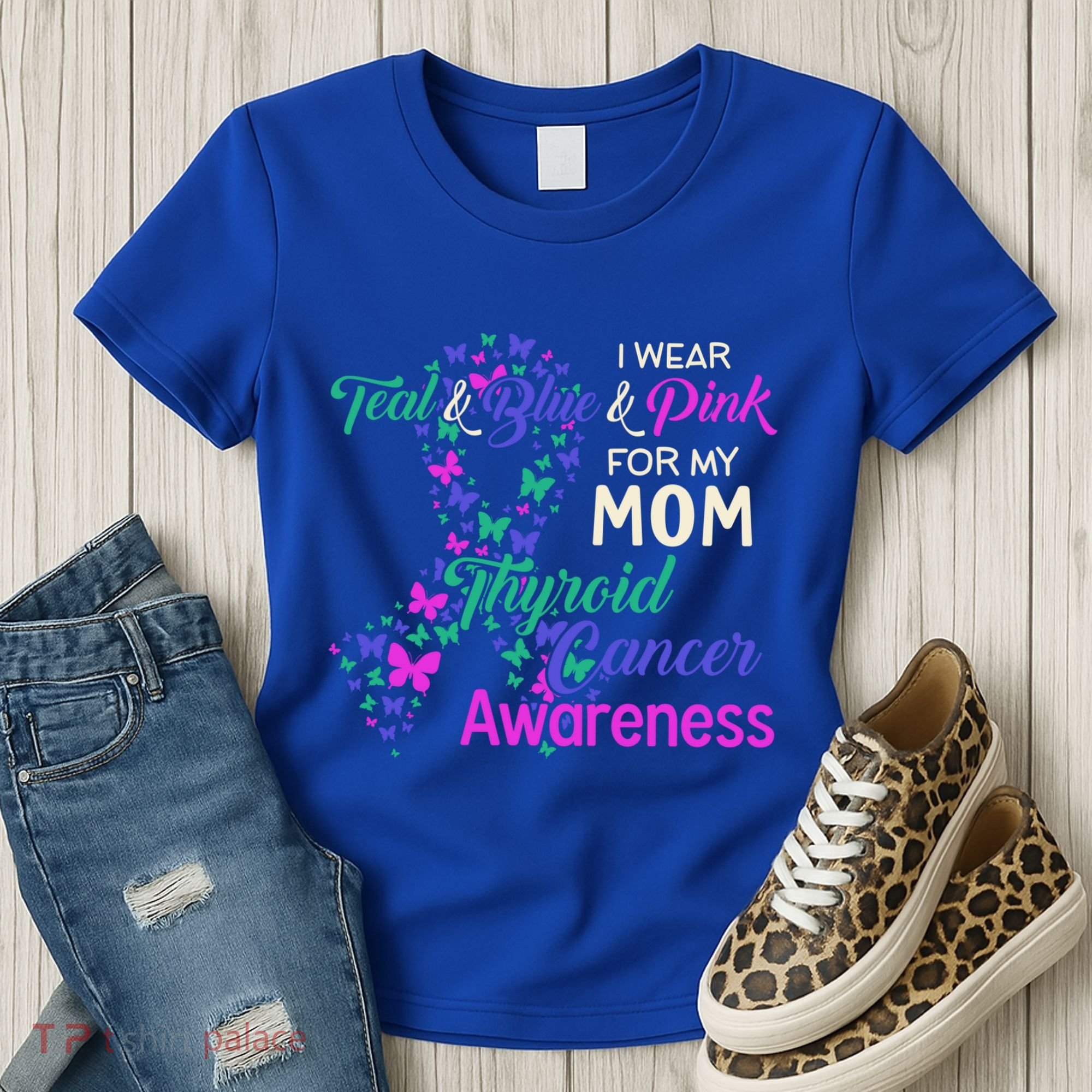 I Wear Teal Blue For My Mom Thyroid Cancer Gift Women's T-Shirt