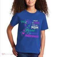 I Wear Teal Blue For My Mom Thyroid Cancer Gift Kids T-Shirt thumb 2