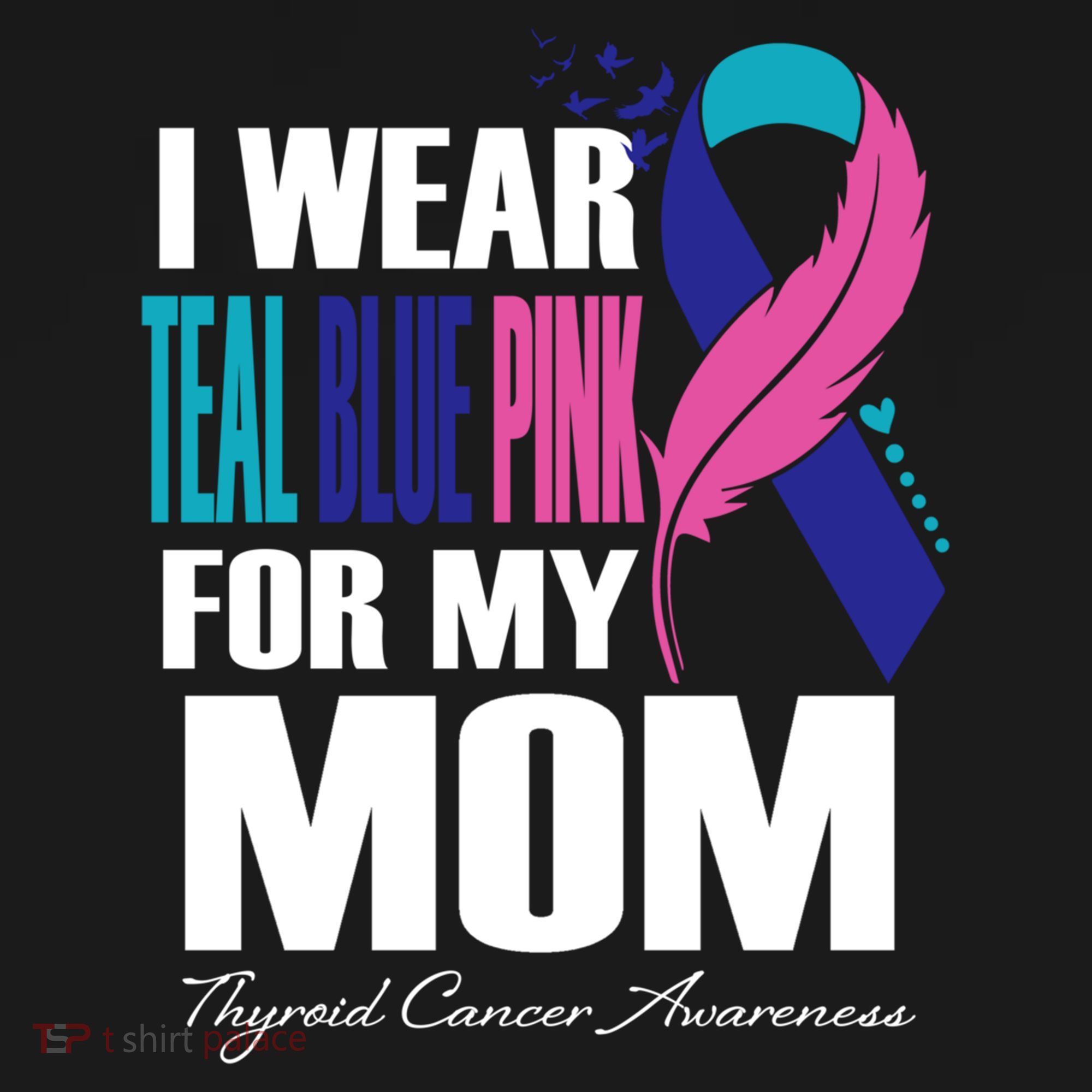 I Wear Teal Blue Pink For My Mom Thyroid Cancer Feather Funny Gift Women's Hoodie
