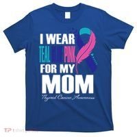 I Wear Teal Blue Pink For My Mom Thyroid Cancer Feather Funny Gift T-Shirt thumb 0