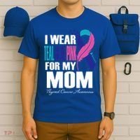 I Wear Teal Blue Pink For My Mom Thyroid Cancer Feather Funny Gift T-Shirt thumb 6