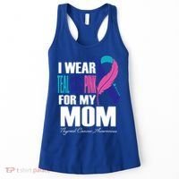 I Wear Teal Blue Pink For My Mom Thyroid Cancer Feather Funny Gift Women's Tank Top thumb 0