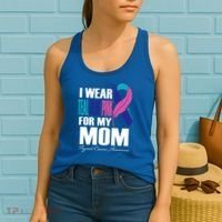 I Wear Teal Blue Pink For My Mom Thyroid Cancer Feather Funny Gift Women's Tank Top thumb 2