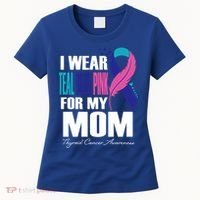 I Wear Teal Blue Pink For My Mom Thyroid Cancer Feather Funny Gift Women's T-Shirt thumb 0