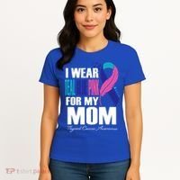 I Wear Teal Blue Pink For My Mom Thyroid Cancer Feather Funny Gift Women's T-Shirt thumb 4