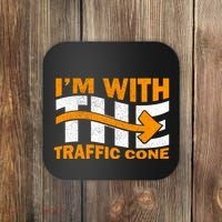 IM With The Traffic Cone Costume Funny Halloween Couple Coaster thumb 0
