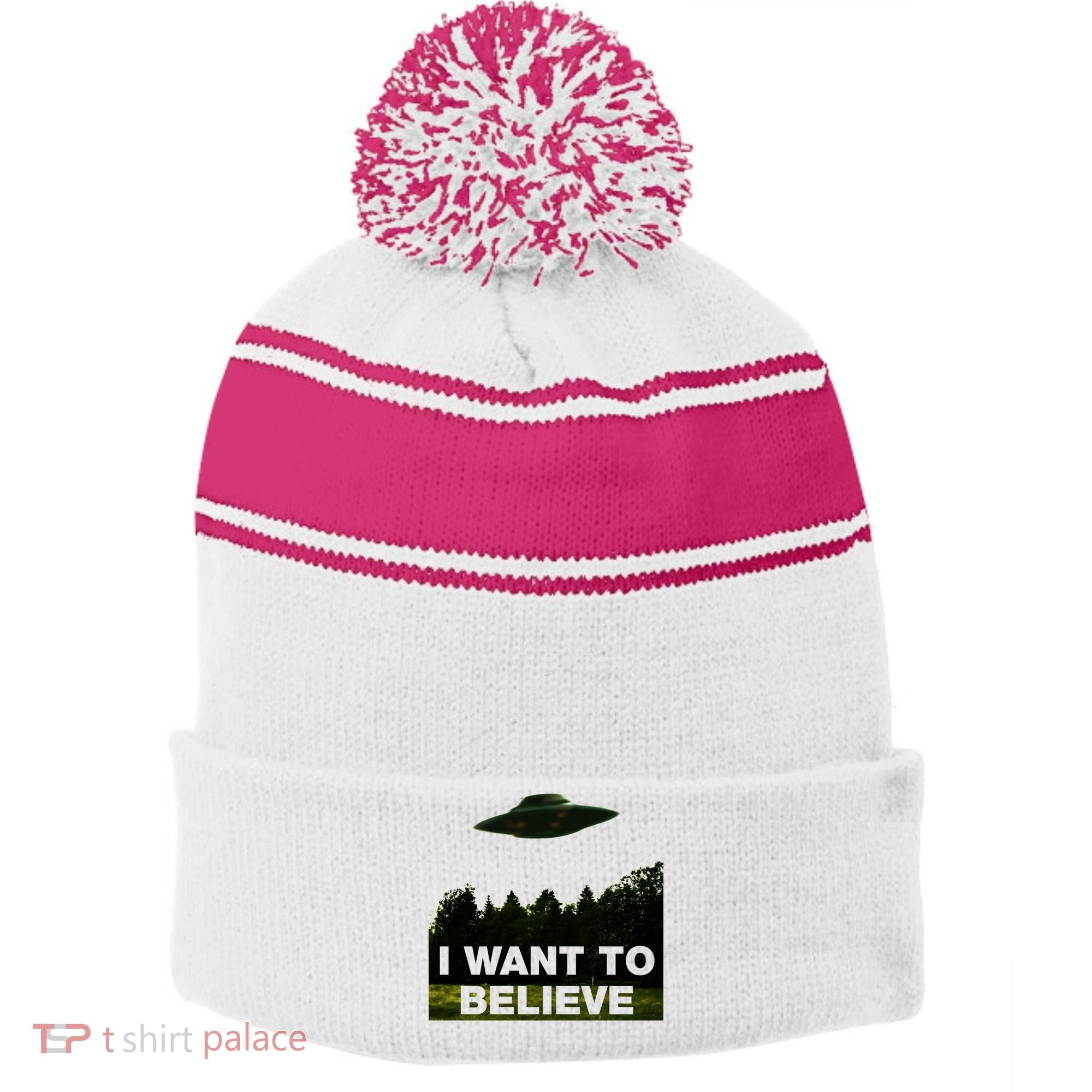 I Want To Believe The XFiles Stripe Pom Pom Beanie