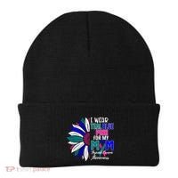I Wear Teal Blue Pink For My Mom Thyroid Cancer Awareness Funny Gift Beanie thumb 0