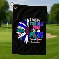 I Wear Teal Blue Pink For My Mom Thyroid Cancer Awareness Funny Gift Golf Towel thumb 1