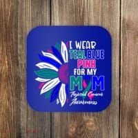 I Wear Teal Blue Pink For My Mom Thyroid Cancer Awareness Funny Gift Coaster thumb 0