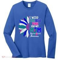 I Wear Teal Blue Pink For My Mom Thyroid Cancer Awareness Funny Gift Women's Long Sleeve Shirt thumb 0