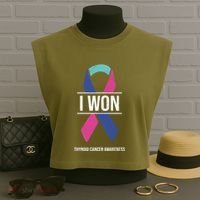 I Won Thyroid Cancer Awareness Thyroid Cancer Ribbon Gift Garment-Dyed Women's Muscle Tee thumb 3