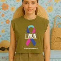 I Won Thyroid Cancer Awareness Thyroid Cancer Ribbon Gift Garment-Dyed Women's Muscle Tee thumb 4