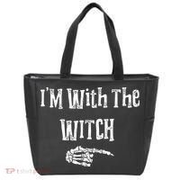 I'm With The Witch Tee Funny Halloween Tote Bag thumb 0
