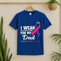 I Wear Teal Blue And Pink For My Dad Thyroid Cancer Awareness Funny Gift T-Shirt thumb 2