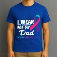 I Wear Teal Blue And Pink For My Dad Thyroid Cancer Awareness Funny Gift T-Shirt thumb 3