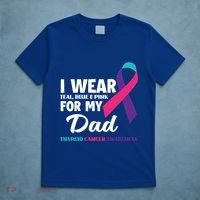 I Wear Teal Blue And Pink For My Dad Thyroid Cancer Awareness Funny Gift T-Shirt thumb 5
