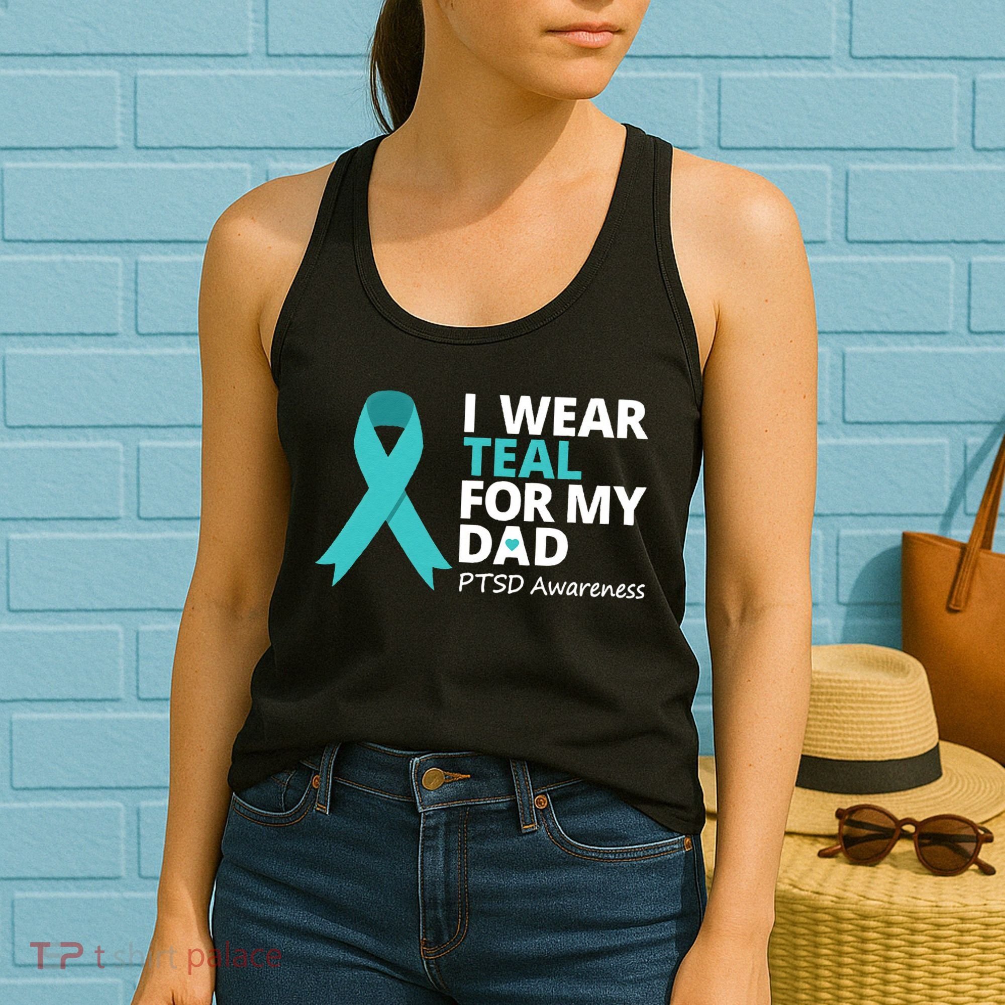 I Wear Teal For My Dad PTSD Awareness Teal Ribbon Women's Tank Top