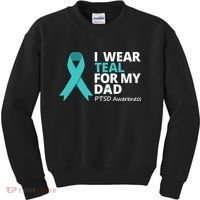 I Wear Teal For My Dad PTSD Awareness Teal Ribbon Kids Sweatshirt thumb 0