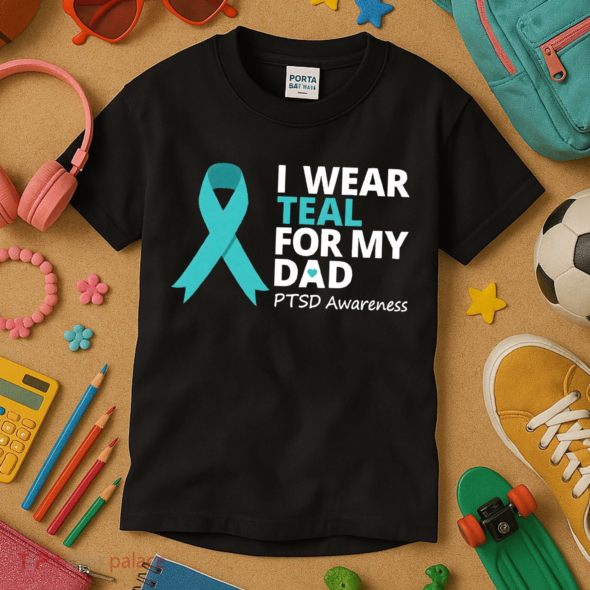 I Wear Teal For My Dad PTSD Awareness Teal Ribbon Kids T-Shirt