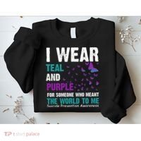 I Wear Teal & Purple Suicide Prevention Awareness Sweatshirt thumb 2