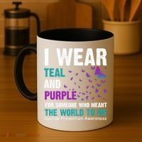 I Wear Teal & Purple Suicide Prevention Awareness Coffee Mug thumb 4