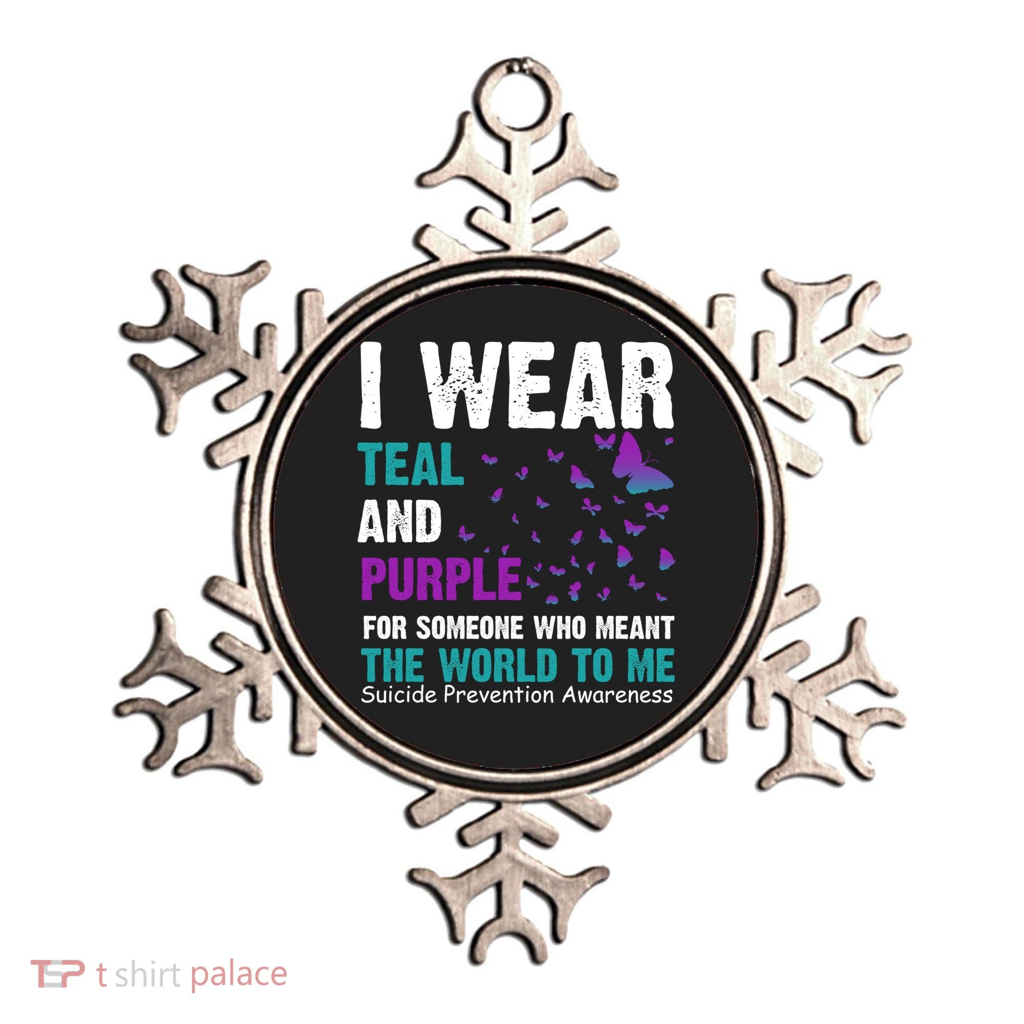 I Wear Teal & Purple Suicide Prevention Awareness Ornament
