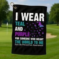 I Wear Teal & Purple Suicide Prevention Awareness Golf Towel thumb 1