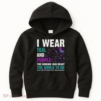 I Wear Teal & Purple Suicide Prevention Awareness Kids Hoodie thumb 0