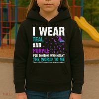 I Wear Teal & Purple Suicide Prevention Awareness Kids Hoodie thumb 3