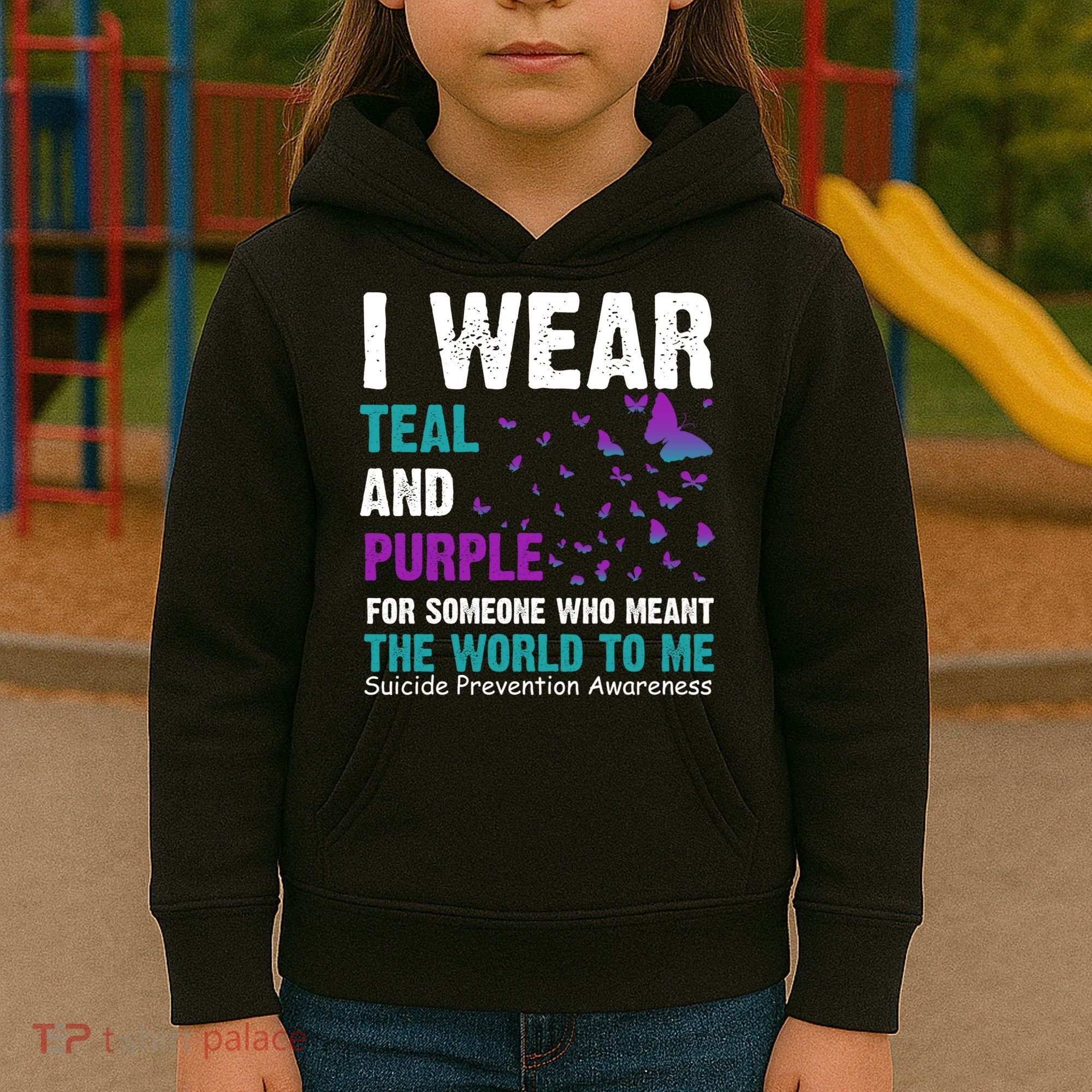 I Wear Teal & Purple Suicide Prevention Awareness Kids Hoodie
