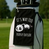 It's Way Too Peopley Outside Panda Gift Golf Towel thumb 2
