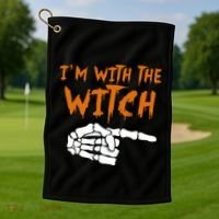Im With The Witch Funny Matching Halloween Couples Costume Gift Golf Towel thumb 1