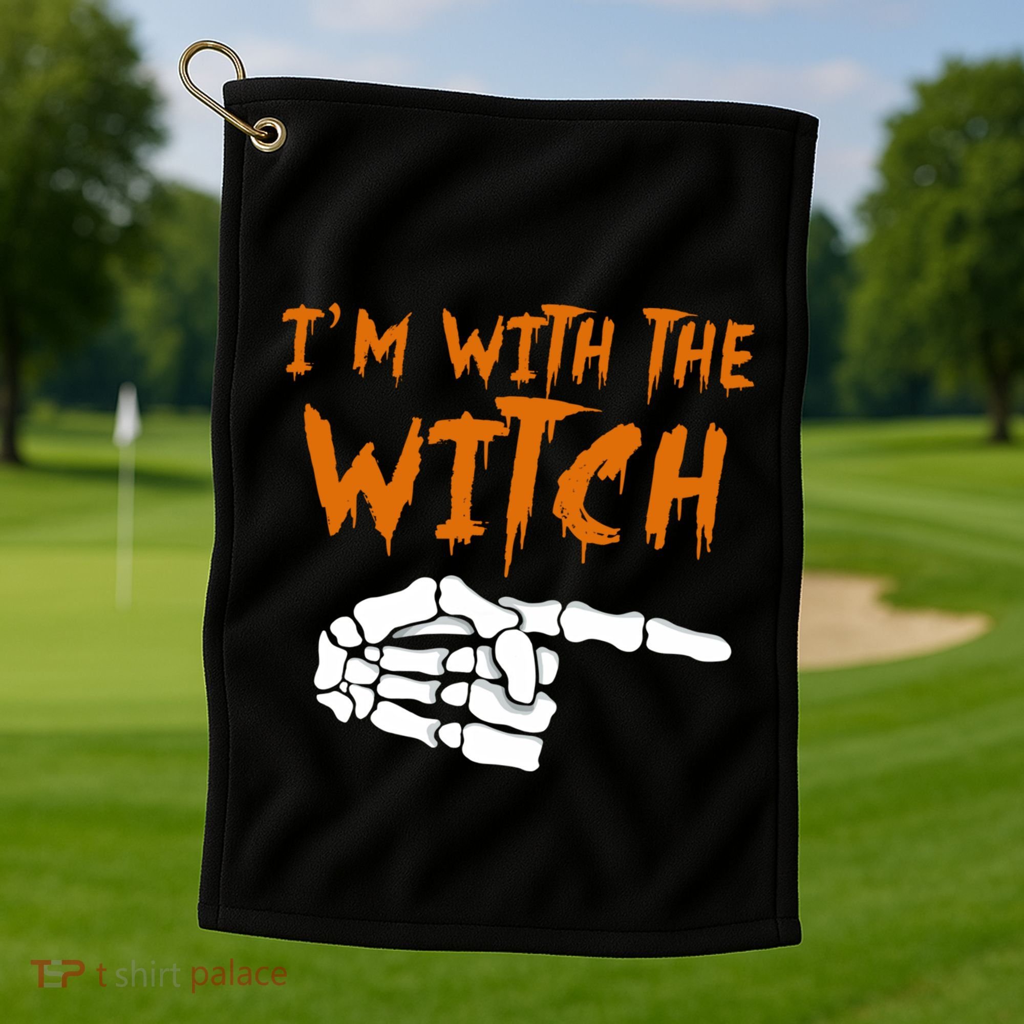 Im With The Witch Funny Matching Halloween Couples Costume Gift Golf Towel