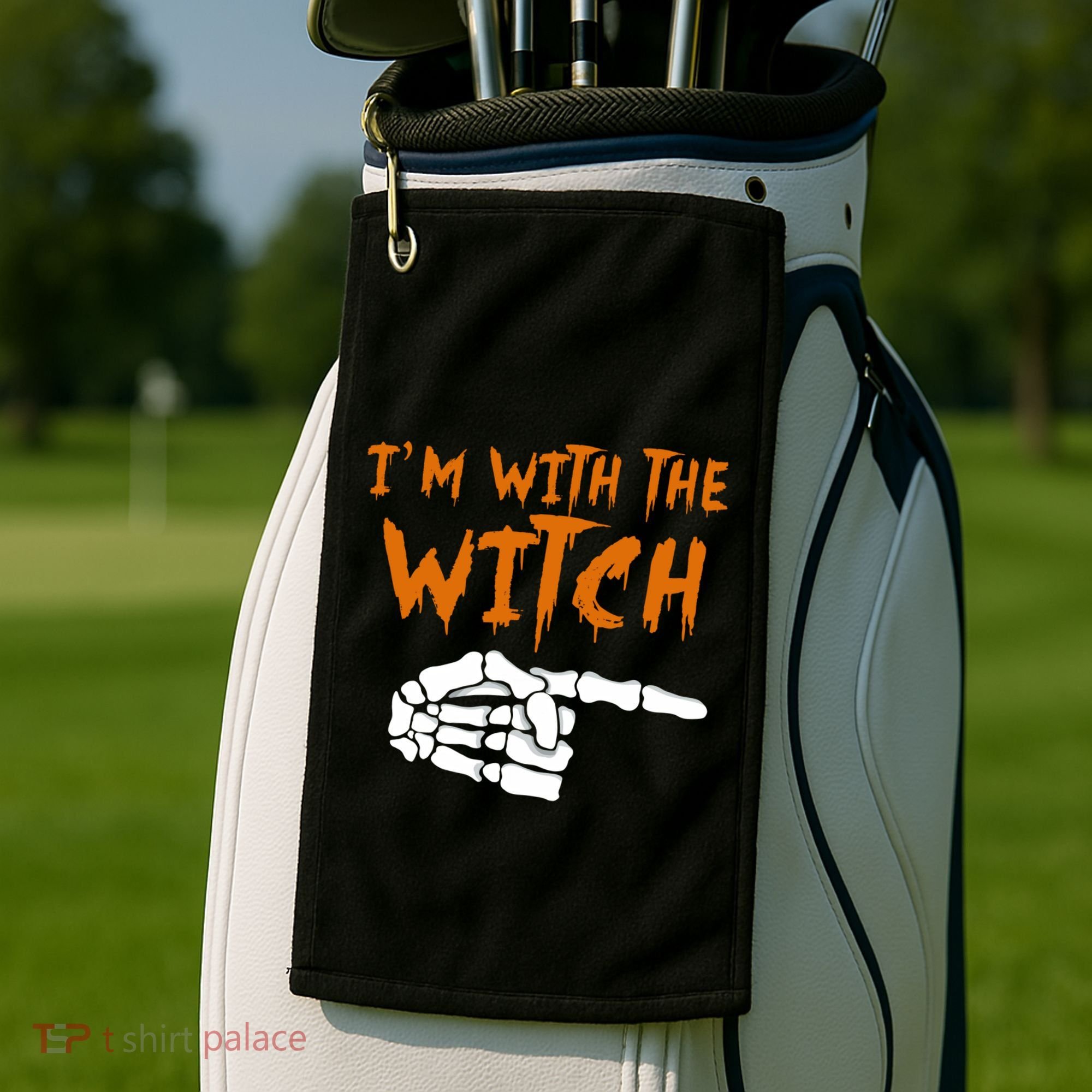 Im With The Witch Funny Matching Halloween Couples Costume Gift Golf Towel