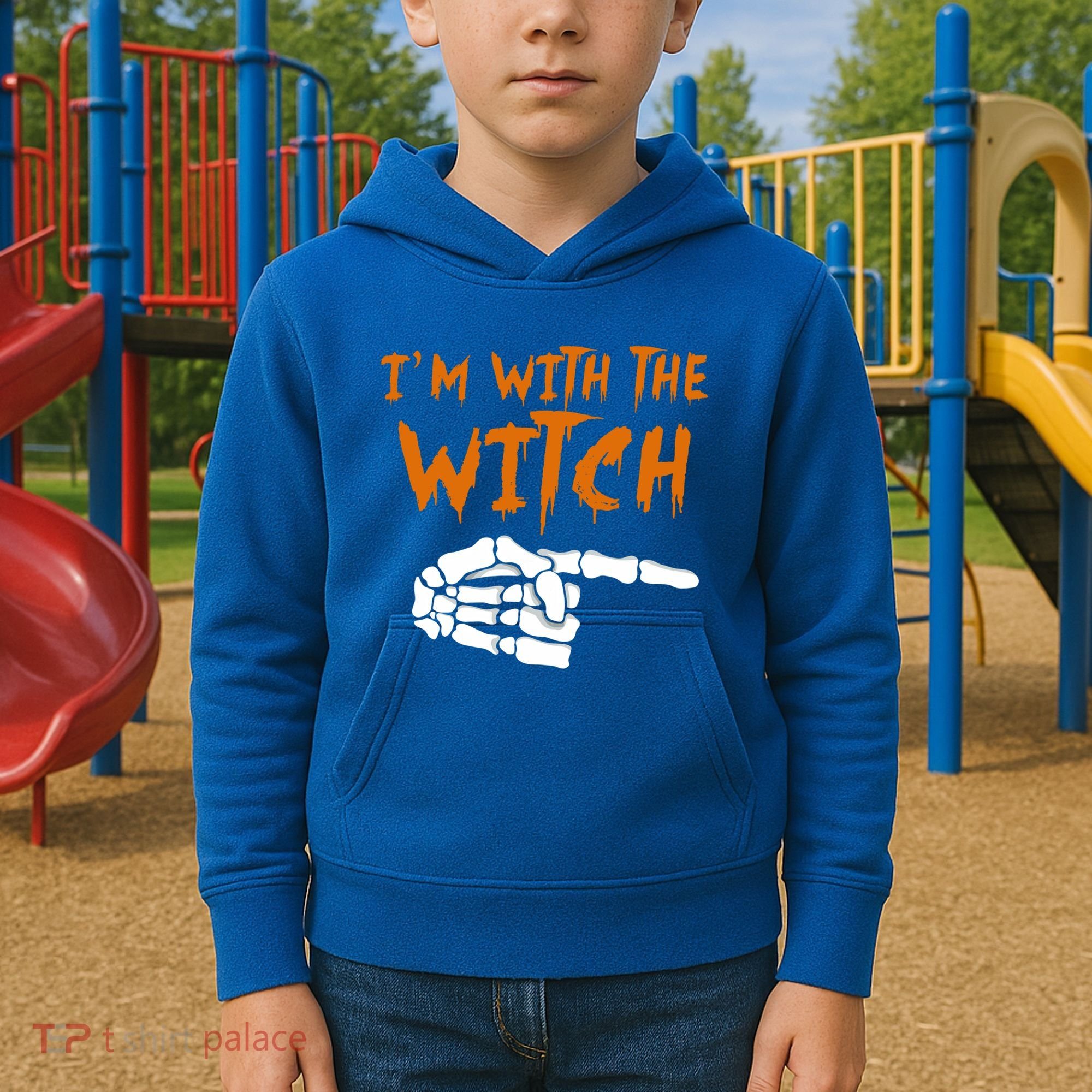 Im With The Witch Funny Matching Halloween Couples Costume Gift Kids Hoodie