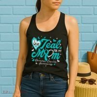 I Wear Teal For My Mom Ovarian Cancer Awareness Support Women's Tank Top thumb 2