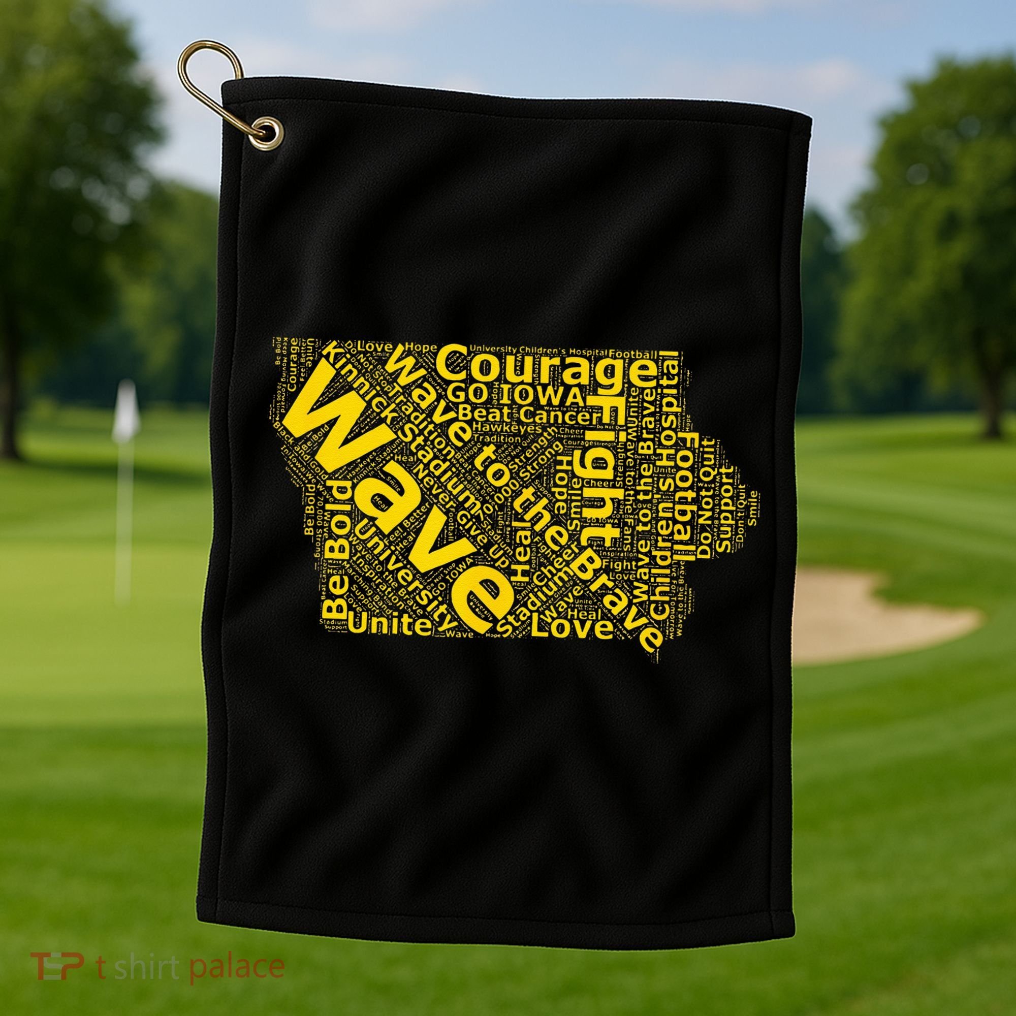 Iowa Wave To The Brave Sick Children Word Cloud Golf Towel