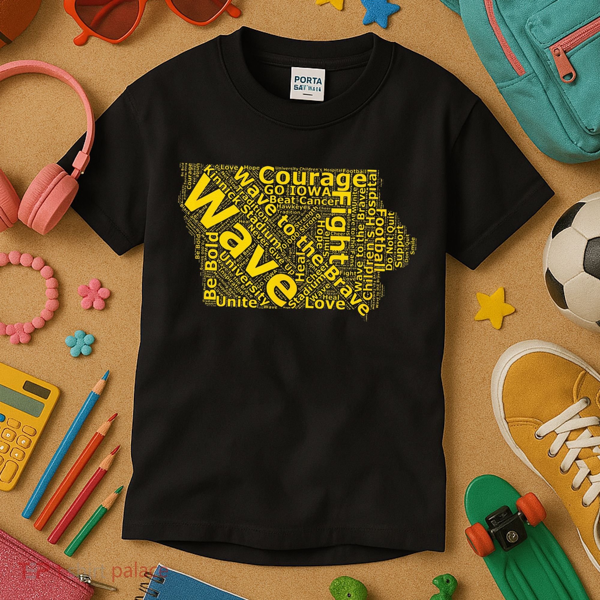 Iowa Wave To The Brave Sick Children Word Cloud Kids T-Shirt
