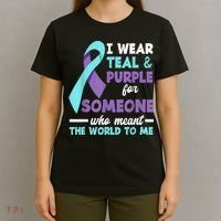 I Wear Teal & Purple For Someone I Love Suicide Prevention T-Shirt thumb 4