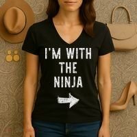 I'm With The Ninja Costume Halloween Matching Couple Women's V-Neck T-Shirt thumb 3