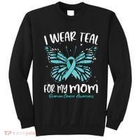 I Wear Teal For My Mom Ovarian Cancer Awareness Butterfly Sweatshirt thumb 0