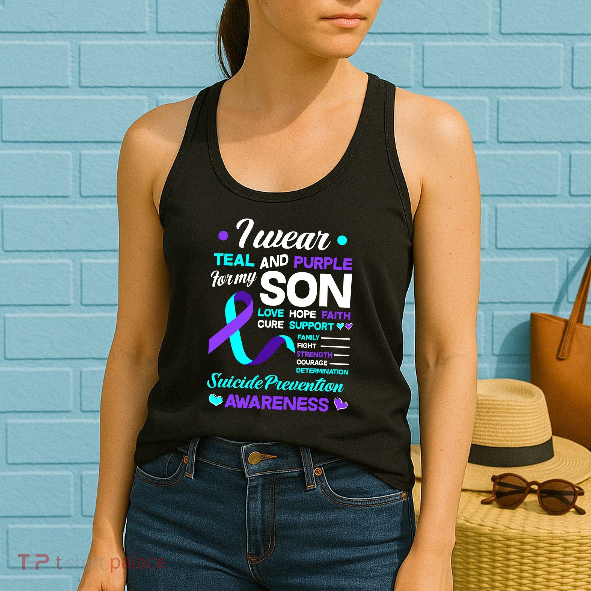 I Wear Teal & Purple For My Son Suicide Prevention Awareness Women's Tank Top