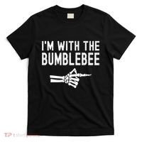 IM With The Bumblebee Funny Skeleton Halloween Couples T-Shirt thumb 0