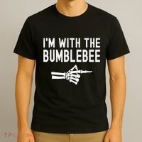 IM With The Bumblebee Funny Skeleton Halloween Couples T-Shirt thumb 3